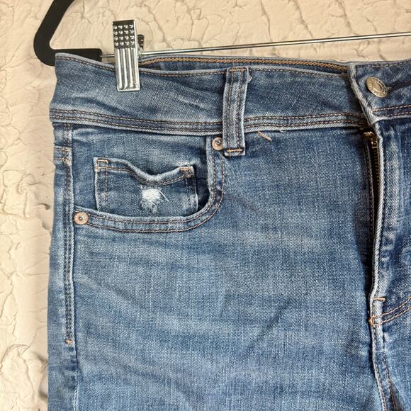 American Eagle Next Level Stretch Denim Shorts Womens Size 12 Distressed Raw Hem - Picture 2 of 8